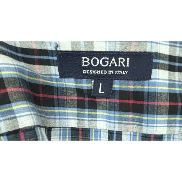 Bogari Men's Blue Black Red Plaid Designed in Italy Sz Lg Flip Cuff Long Sleeve - Picture 5 of 8